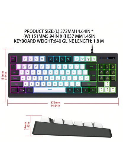 Snpurdiri Snpurdiri Rgb Illuminated, Compact Gaming Keyboard, Usb Cable 87-Key Gaming Keyboard, Led Rainbow Backlit Keyboard, Membrane Keyboard, Suitable for Laptop, Pc Gaming, and Work Keyboard