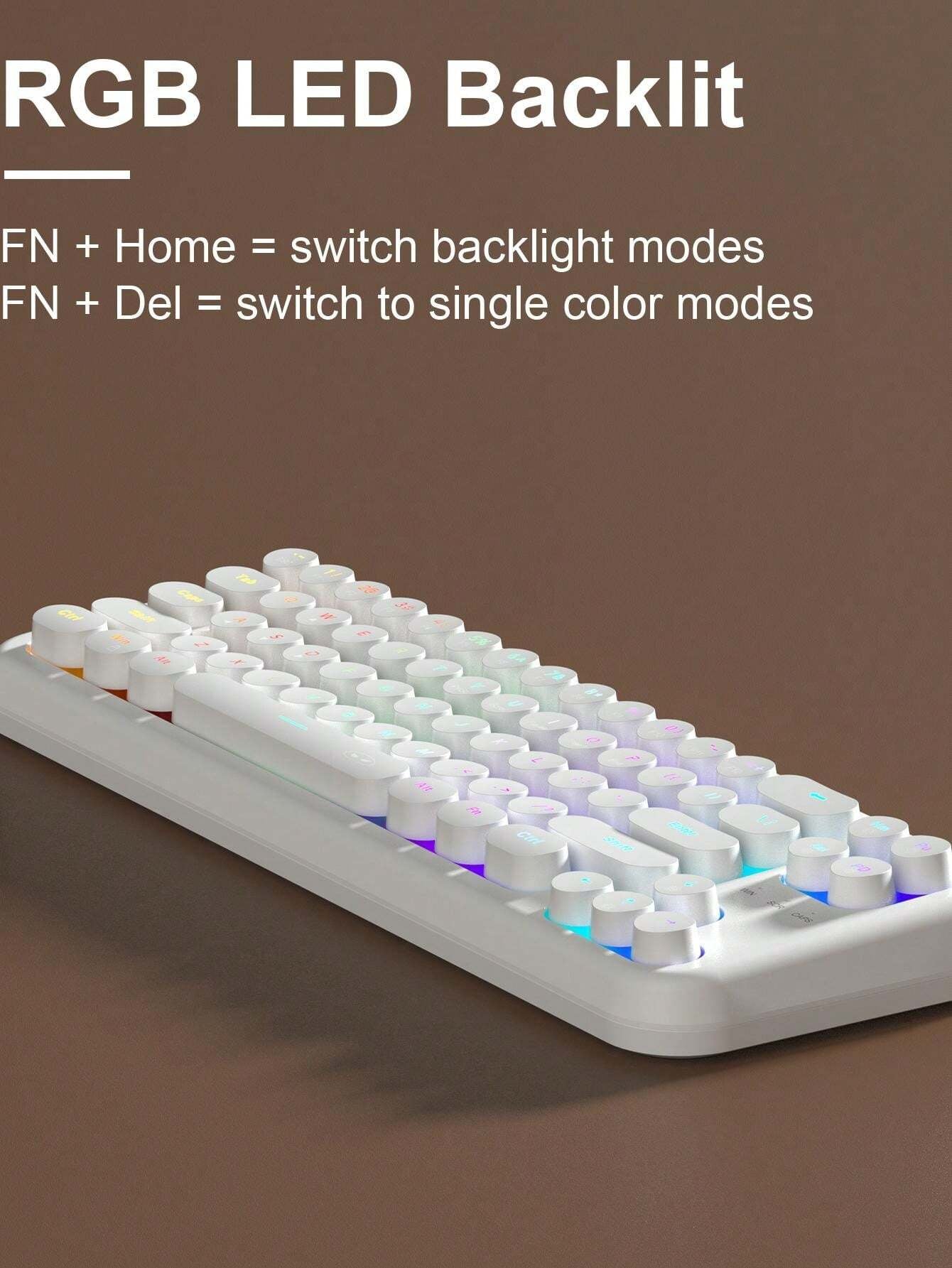 Magegee TS91 60% round Keycaps Wired Keyboard 68 Keys RGB Backlight Small Portable Office Computer Membrane Keyboard for Windows Tablet Laptop Office Home Use White