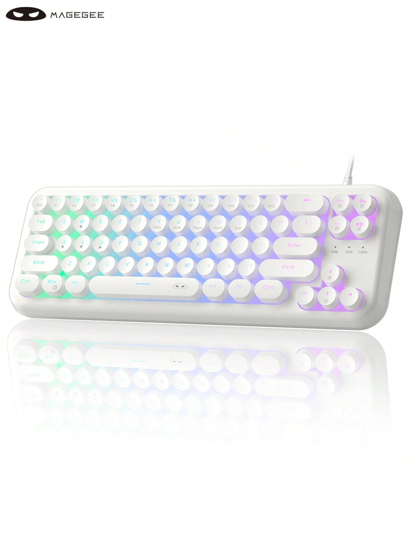 Magegee TS91 60% round Keycaps Wired Keyboard 68 Keys RGB Backlight Small Portable Office Computer Membrane Keyboard for Windows Tablet Laptop Office Home Use White