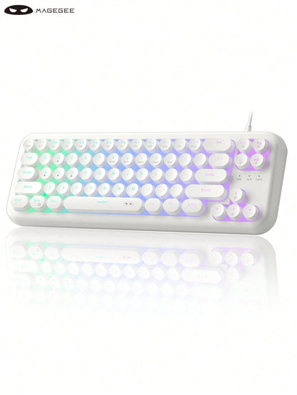 Magegee TS91 60% round Keycaps Wired Keyboard 68 Keys RGB Backlight Small Portable Office Computer Membrane Keyboard for Windows Tablet Laptop Office Home Use White