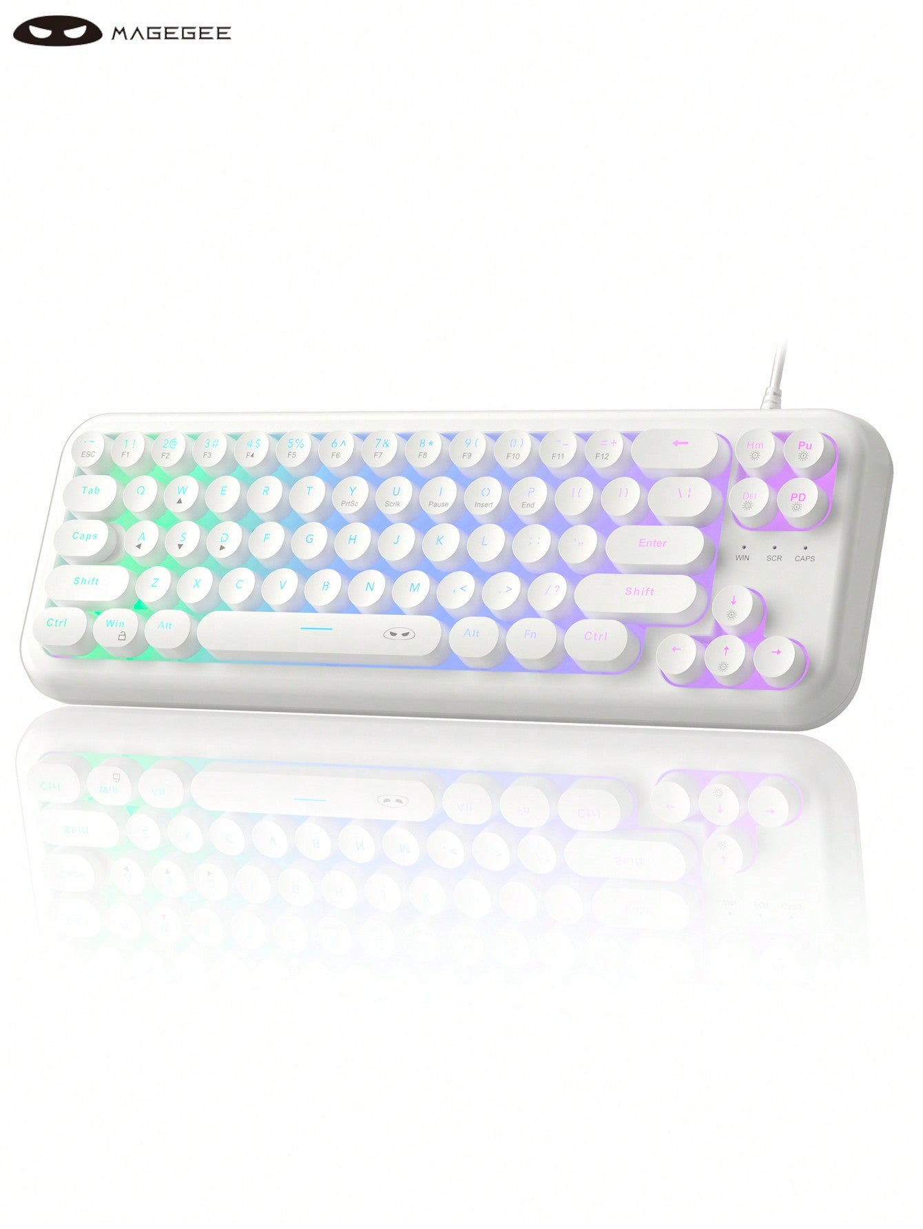 Magegee TS91 60% round Keycaps Wired Keyboard 68 Keys RGB Backlight Small Portable Office Computer Membrane Keyboard for Windows Tablet Laptop Office Home Use White