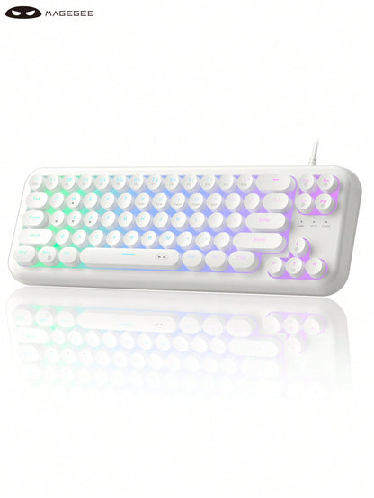 Magegee TS91 60% round Keycaps Wired Keyboard 68 Keys RGB Backlight Small Portable Office Computer Membrane Keyboard for Windows Tablet Laptop Office Home Use White