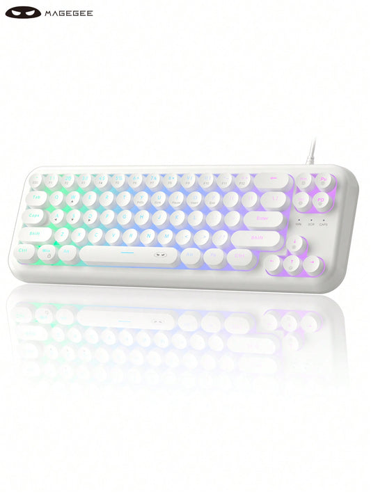 Magegee TS91 60% round Keycaps Wired Keyboard 68 Keys RGB Backlight Small Portable Office Computer Membrane Keyboard for Windows Tablet Laptop Office Home Use White
