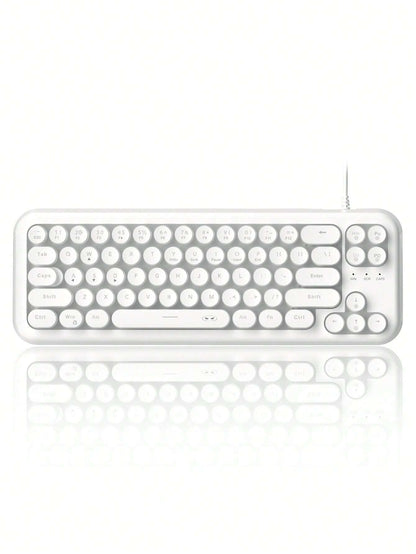 Magegee TS91 60% round Keycaps Wired Keyboard 68 Keys RGB Backlight Small Portable Office Computer Membrane Keyboard for Windows Tablet Laptop Office Home Use White