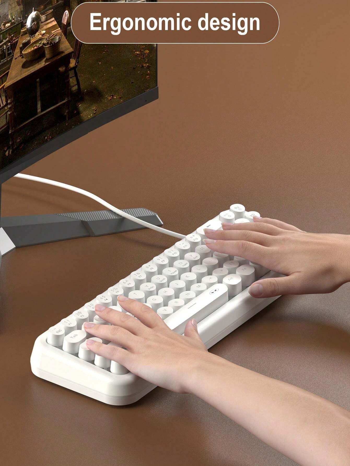 Magegee TS91 60% round Keycaps Wired Keyboard 68 Keys RGB Backlight Small Portable Office Computer Membrane Keyboard for Windows Tablet Laptop Office Home Use White